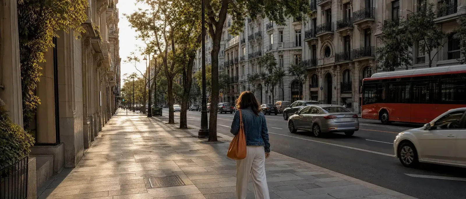 Calle de Madrid con tráfico, en la zona de bajas emisiones de Madrid