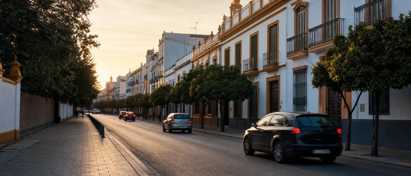 Calle de Sevilla con tráfico, en la zona de bajas emisiones de Sevilla