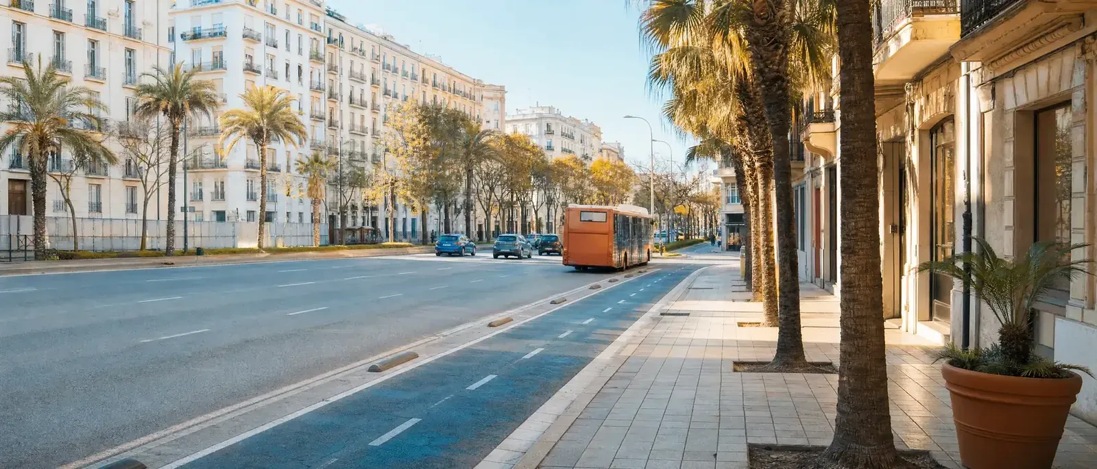 Calle de València con tráfico, en la zona de bajas emisiones de València
