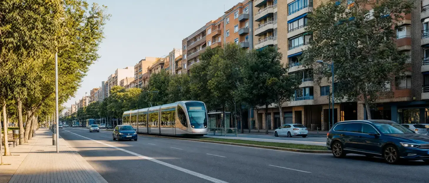 Calle de Zaragoza con tráfico, en la zona de bajas emisiones de Zaragoza