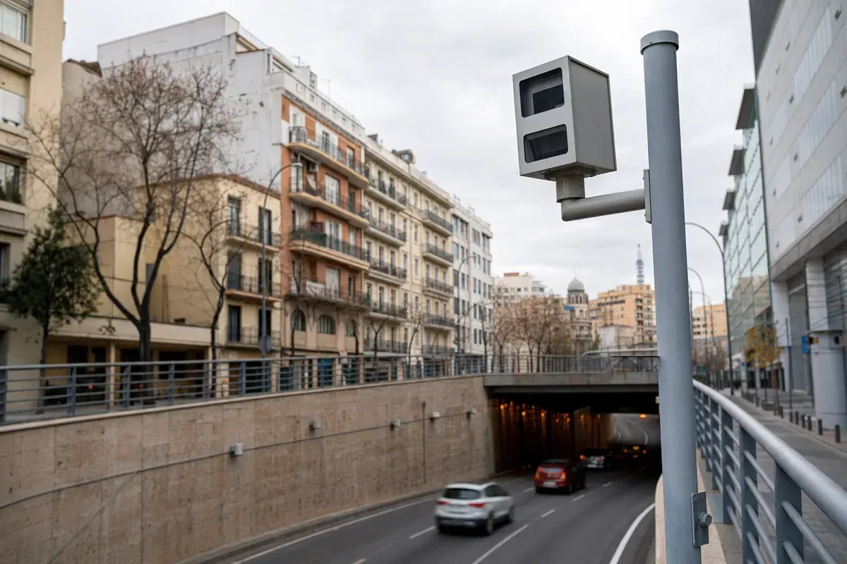 Cámara de control de acceso a una zona de bajas emisiones sobre una calle