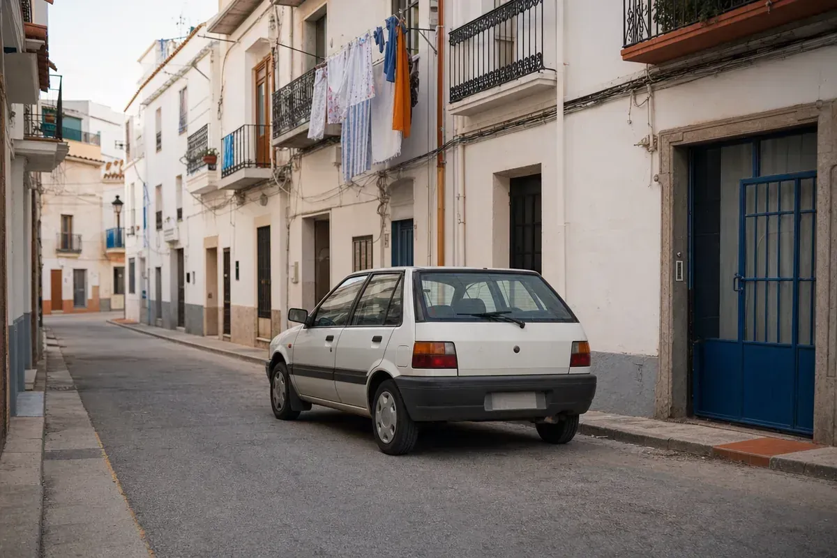 Coche antiguo sin etiqueta de la DGT aparcado en la calle