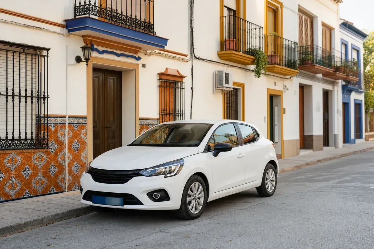 Coche de gasolina moderno con la etiqueta C de la DGT